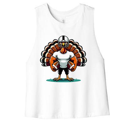 Turkey Day Football Player Fall Thanksgiving Women's Racerback Cropped Tank