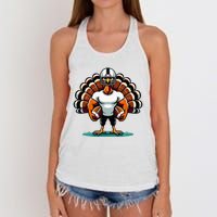 Turkey Day Football Player Fall Thanksgiving Women's Knotted Racerback Tank