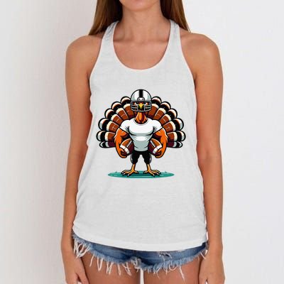 Turkey Day Football Player Fall Thanksgiving Women's Knotted Racerback Tank