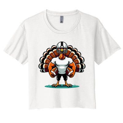 Turkey Day Football Player Fall Thanksgiving Women's Crop Top Tee