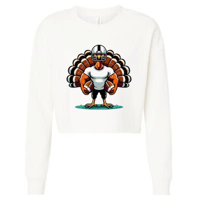 Turkey Day Football Player Fall Thanksgiving Cropped Pullover Crew