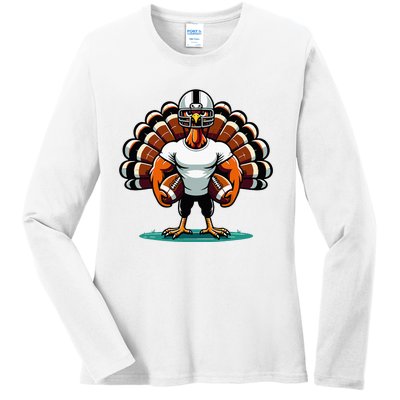 Turkey Day Football Player Fall Thanksgiving Ladies Long Sleeve Shirt