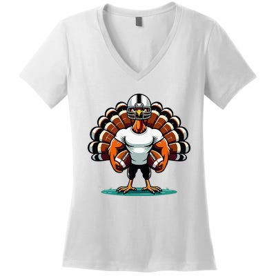 Turkey Day Football Player Fall Thanksgiving Women's V-Neck T-Shirt