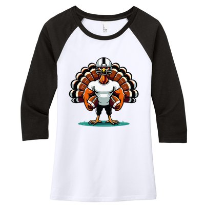 Turkey Day Football Player Fall Thanksgiving Women's Tri-Blend 3/4-Sleeve Raglan Shirt