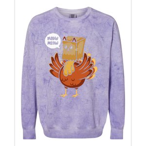 Thanksgiving Day Fake Cat Turkey Meow Animal Farmer Colorblast Crewneck Sweatshirt