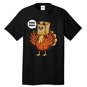 Thanksgiving Day Fake Cat Turkey Meow Animal Farmer Tall T-Shirt