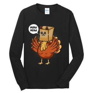 Thanksgiving Day Fake Cat Turkey Meow Animal Farmer Tall Long Sleeve T-Shirt