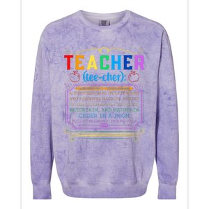 Teacher Definition Funny Teaching School Teacher Colorblast Crewneck Sweatshirt