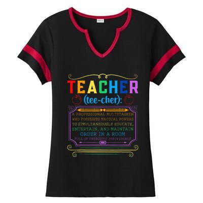 Teacher Definition Funny Teaching School Teacher Ladies Halftime Notch Neck Tee