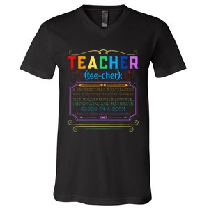 Teacher Definition Funny Teaching School Teacher V-Neck T-Shirt