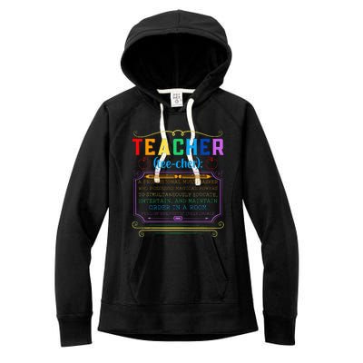 Teacher Definition Funny Teaching School Teacher Women's Fleece Hoodie