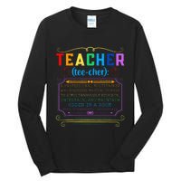 Teacher Definition Funny Teaching School Teacher Tall Long Sleeve T-Shirt