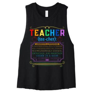 Teacher Definition Funny Teaching School Teacher Women's Racerback Cropped Tank