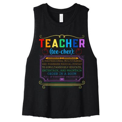 Teacher Definition Funny Teaching School Teacher Women's Racerback Cropped Tank