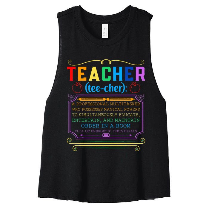 Teacher Definition Funny Teaching School Teacher Women's Racerback Cropped Tank