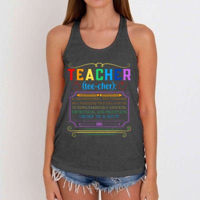 Teacher Definition Funny Teaching School Teacher Women's Knotted Racerback Tank