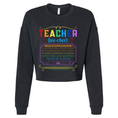 Teacher Definition Funny Teaching School Teacher Cropped Pullover Crew