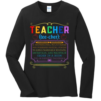 Teacher Definition Funny Teaching School Teacher Ladies Long Sleeve Shirt