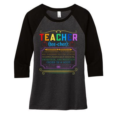 Teacher Definition Funny Teaching School Teacher Women's Tri-Blend 3/4-Sleeve Raglan Shirt