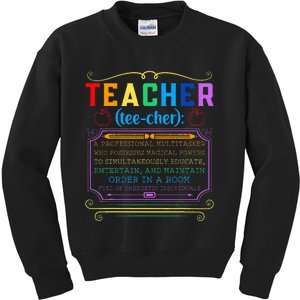 Teacher Definition Funny Teaching School Teacher Kids Sweatshirt