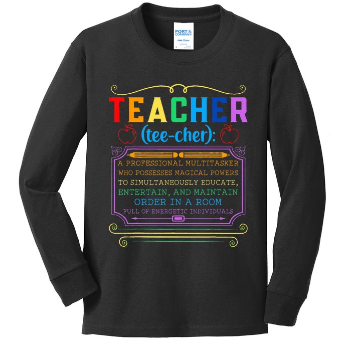 Teacher Definition Funny Teaching School Teacher Kids Long Sleeve Shirt