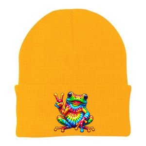 Tie Dye Frog Peace Sign Hippie Knit Cap Winter Beanie