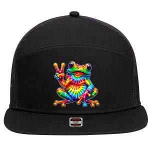 Tie Dye Frog Peace Sign Hippie 7 Panel Mesh Trucker Snapback Hat