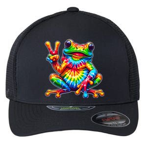 Tie Dye Frog Peace Sign Hippie Flexfit Unipanel Trucker Cap