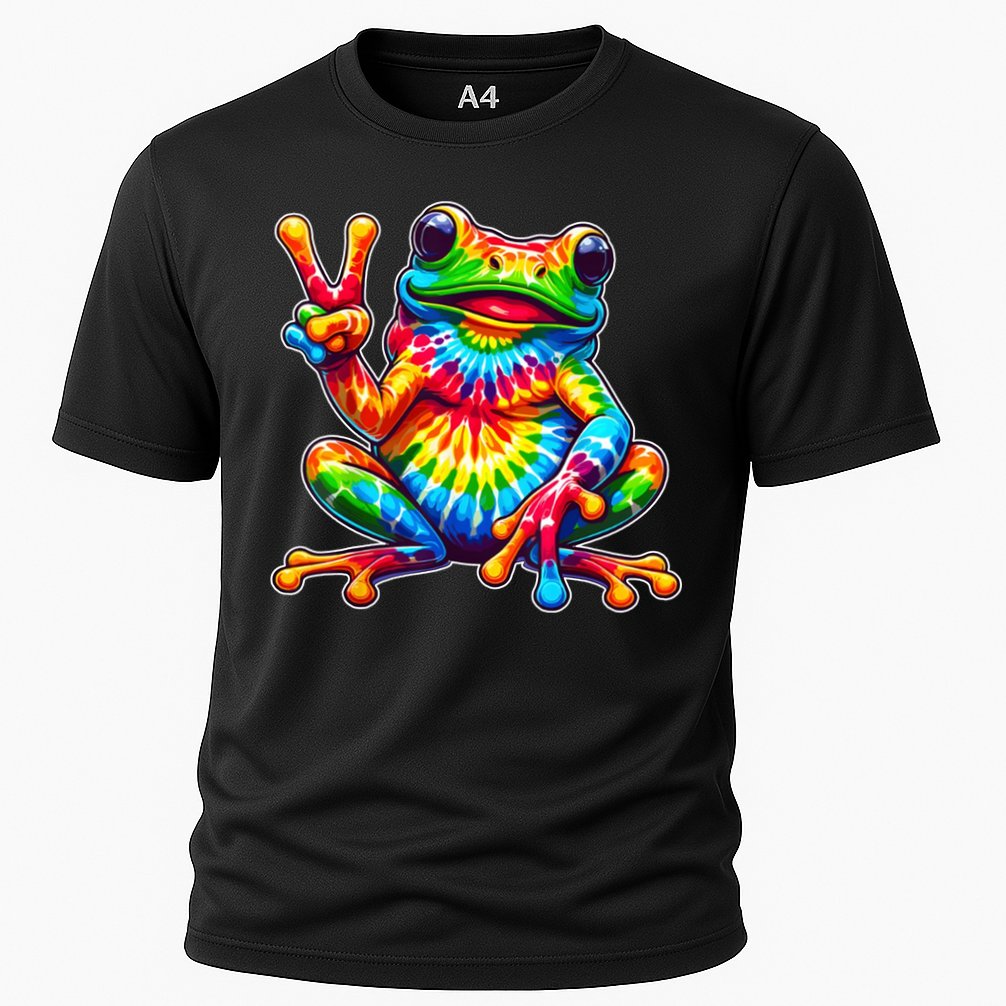 Tie Dye Frog Peace Sign Hippie Cooling Performance Crew T-Shirt