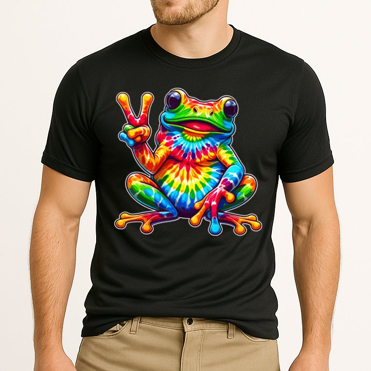 Tie Dye Frog Peace Sign Hippie Cooling Performance Crew T-Shirt