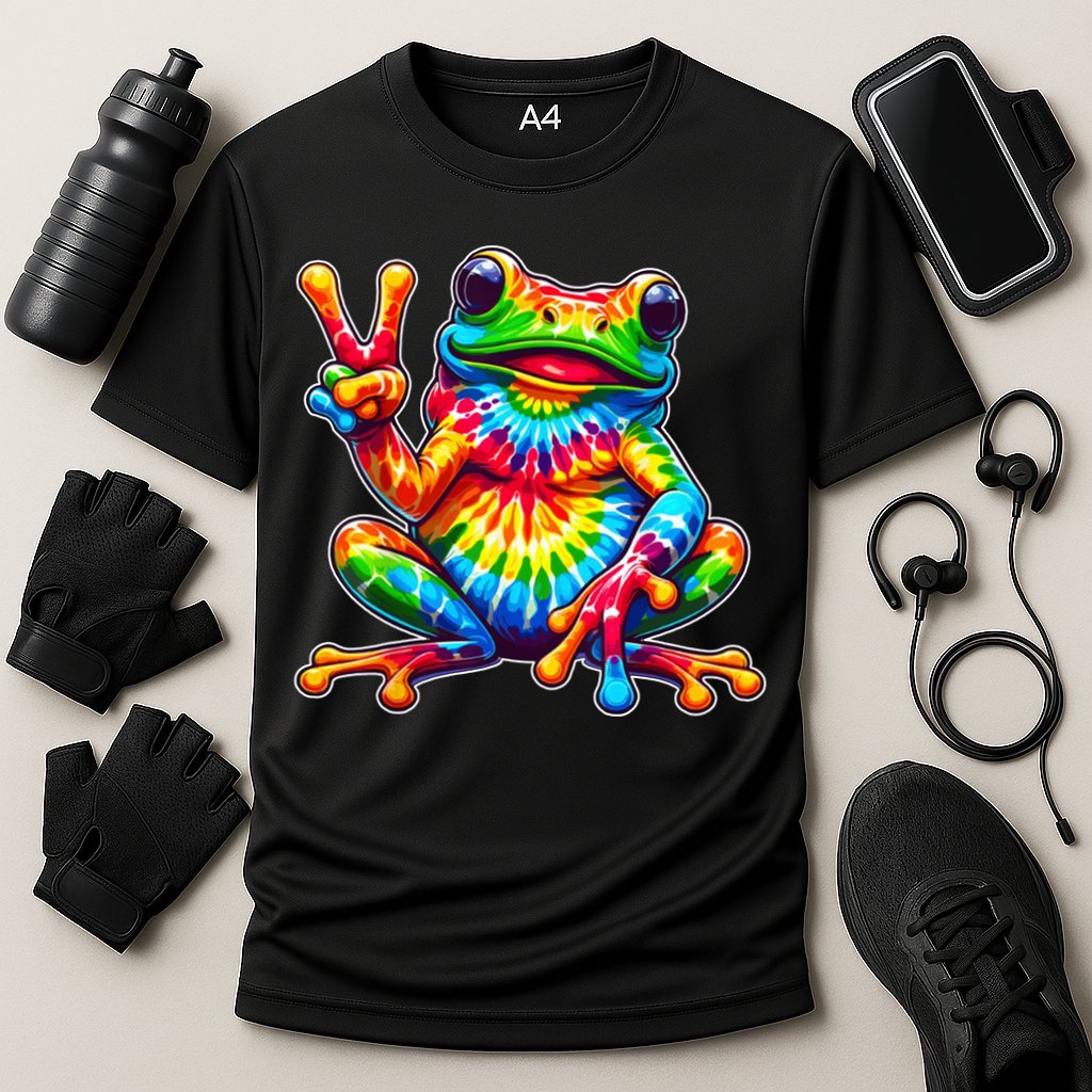 Tie Dye Frog Peace Sign Hippie Cooling Performance Crew T-Shirt