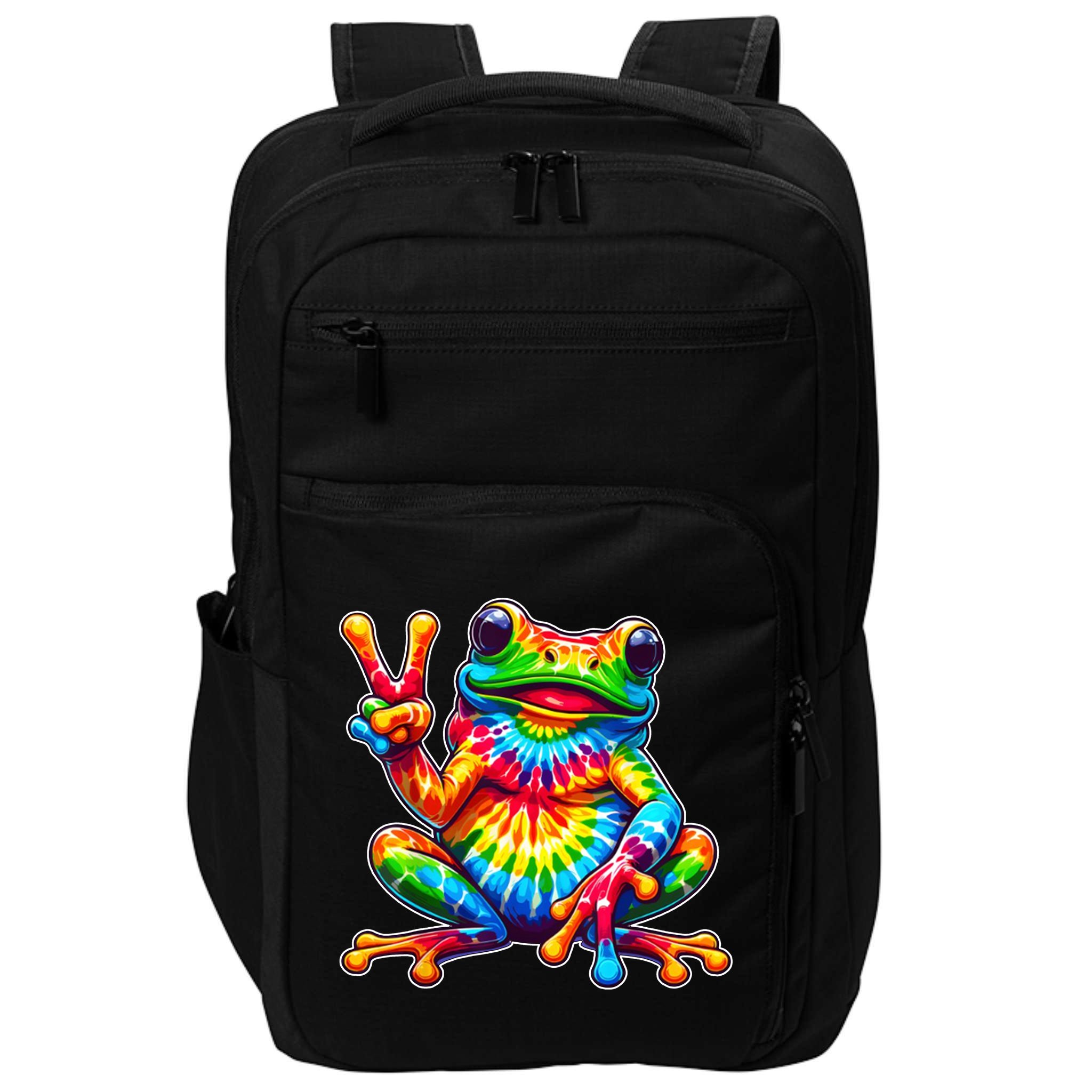 Tie Dye Frog Peace Sign Hippie Impact Tech Backpack