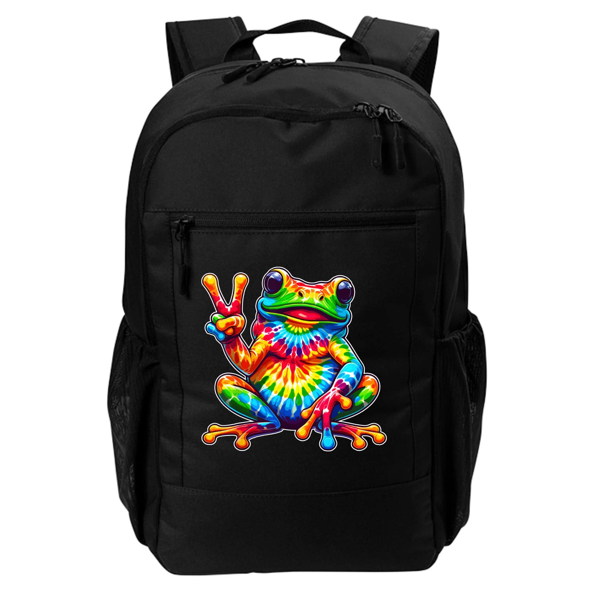 Tie Dye Frog Peace Sign Hippie Backpack