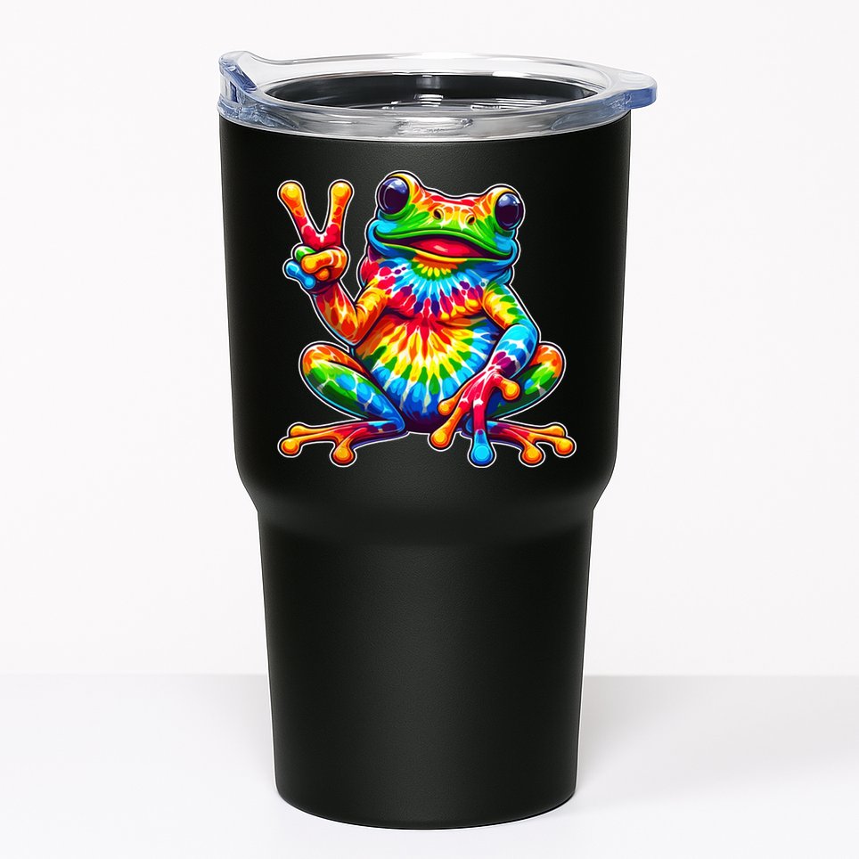 Tie Dye Frog Peace Sign Hippie Tumbler