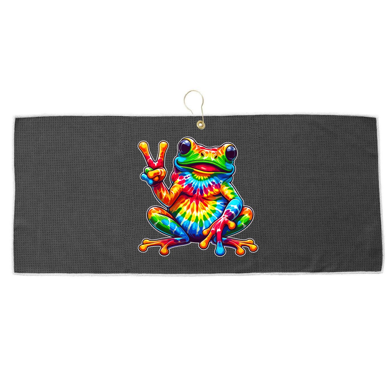 Tie Dye Frog Peace Sign Hippie Large Microfiber Waffle Golf Towel
