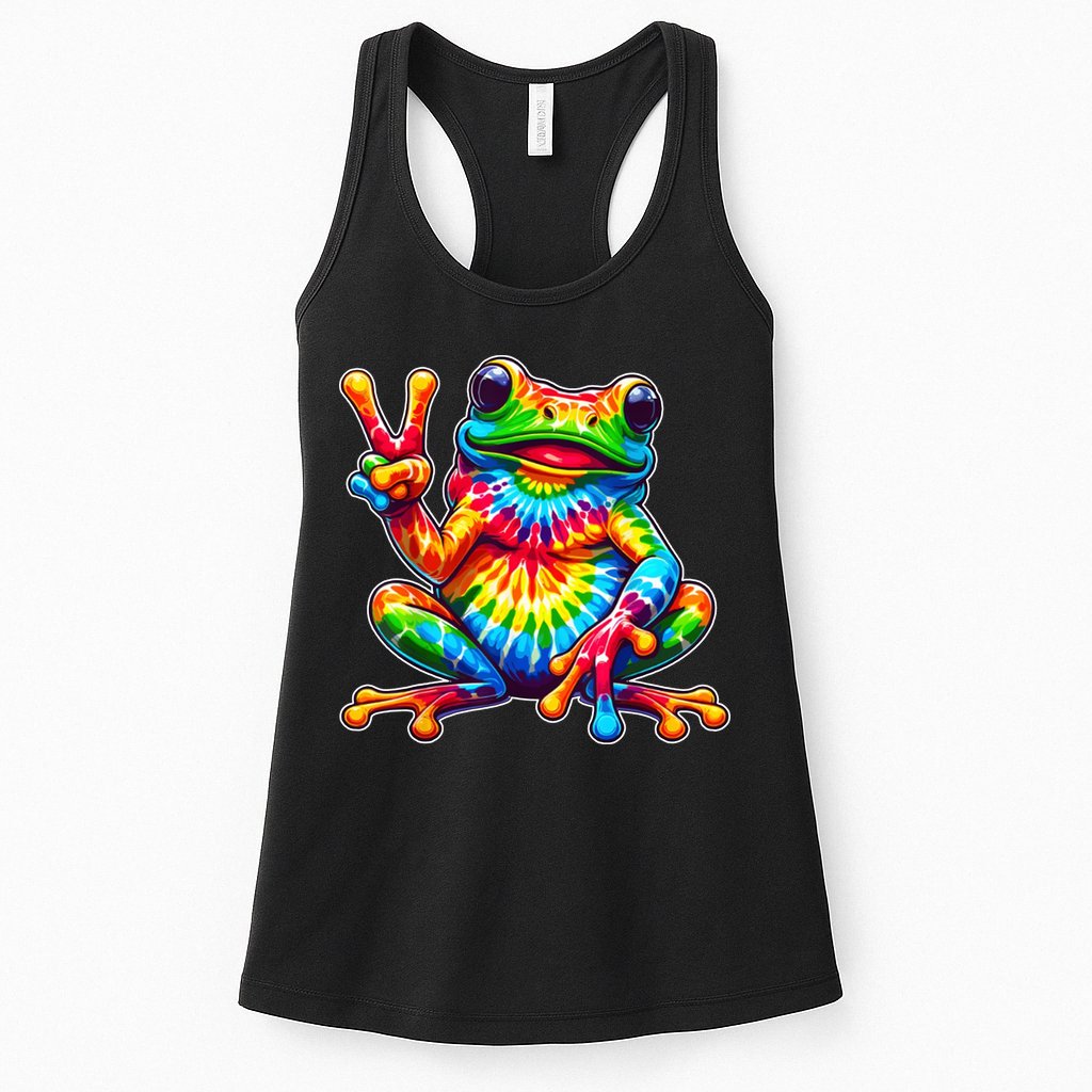 Tie Dye Frog Peace Sign Hippie Womens Tank Top