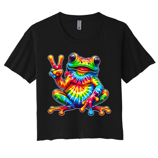 Tie Dye Frog Peace Sign Hippie Crop Top
