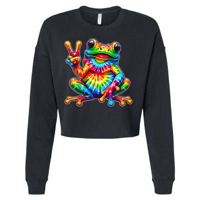 Tie Dye Frog Peace Sign Hippie Cropped Pullover Crew
