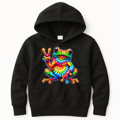 Tie Dye Frog Peace Sign Hippie Kids Hoodie