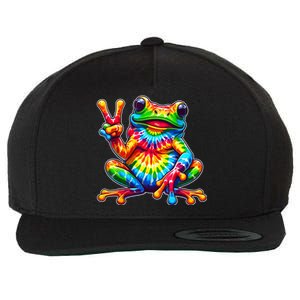 Tie Dye Frog Peace Sign Hippie Wool Snapback Cap