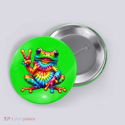 Tie Dye Frog Peace Sign Hippie Button