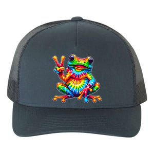 Tie Dye Frog Peace Sign Hippie Yupoong Adult 5-Panel Trucker Hat