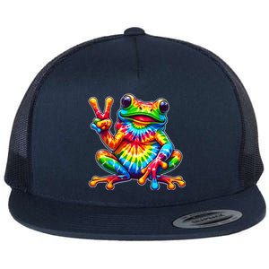 Tie Dye Frog Peace Sign Hippie Flat Bill Trucker Hat