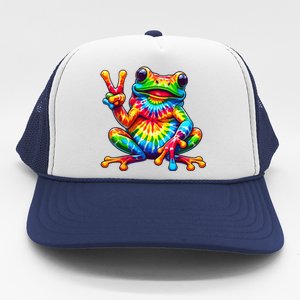 Tie Dye Frog Peace Sign Hippie Trucker Hat