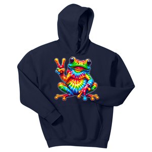 Tie Dye Frog Peace Sign Hippie Kids Hoodie