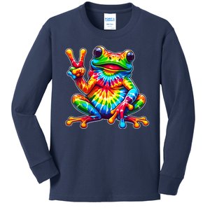 Tie Dye Frog Peace Sign Hippie Kids Long Sleeve Shirt