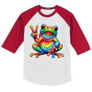 Tie Dye Frog Peace Sign Hippie Kids Colorblock Raglan Jersey