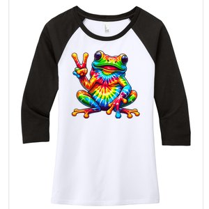 Tie Dye Frog Peace Sign Hippie Women's Tri-Blend 3/4-Sleeve Raglan Shirt