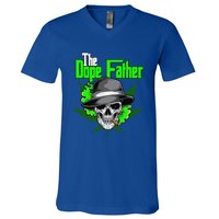 The Dope Father Worlds Dopest Dad Papa Weed Smoke Cannabis V-Neck T-Shirt