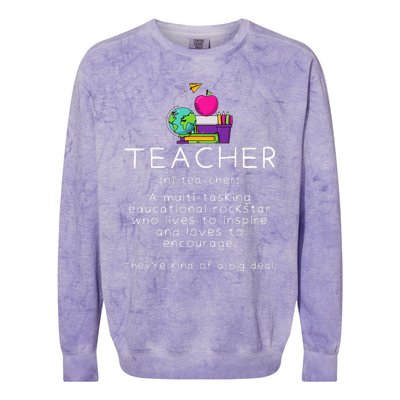 Teacher Definition Funny Teaching School Teacher Colorblast Crewneck Sweatshirt